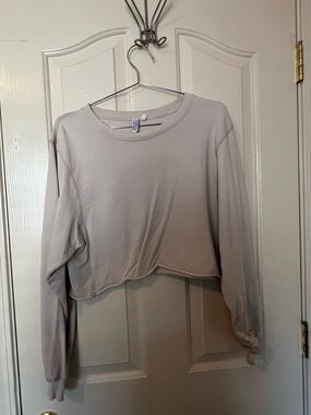 &other stories Cropped Long-Sleeve Crewneck Top - Light Beige
